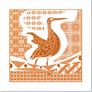 orange agami heron garza in ecopop talavera azulejo pattern in pop wallpaper Posters and Art